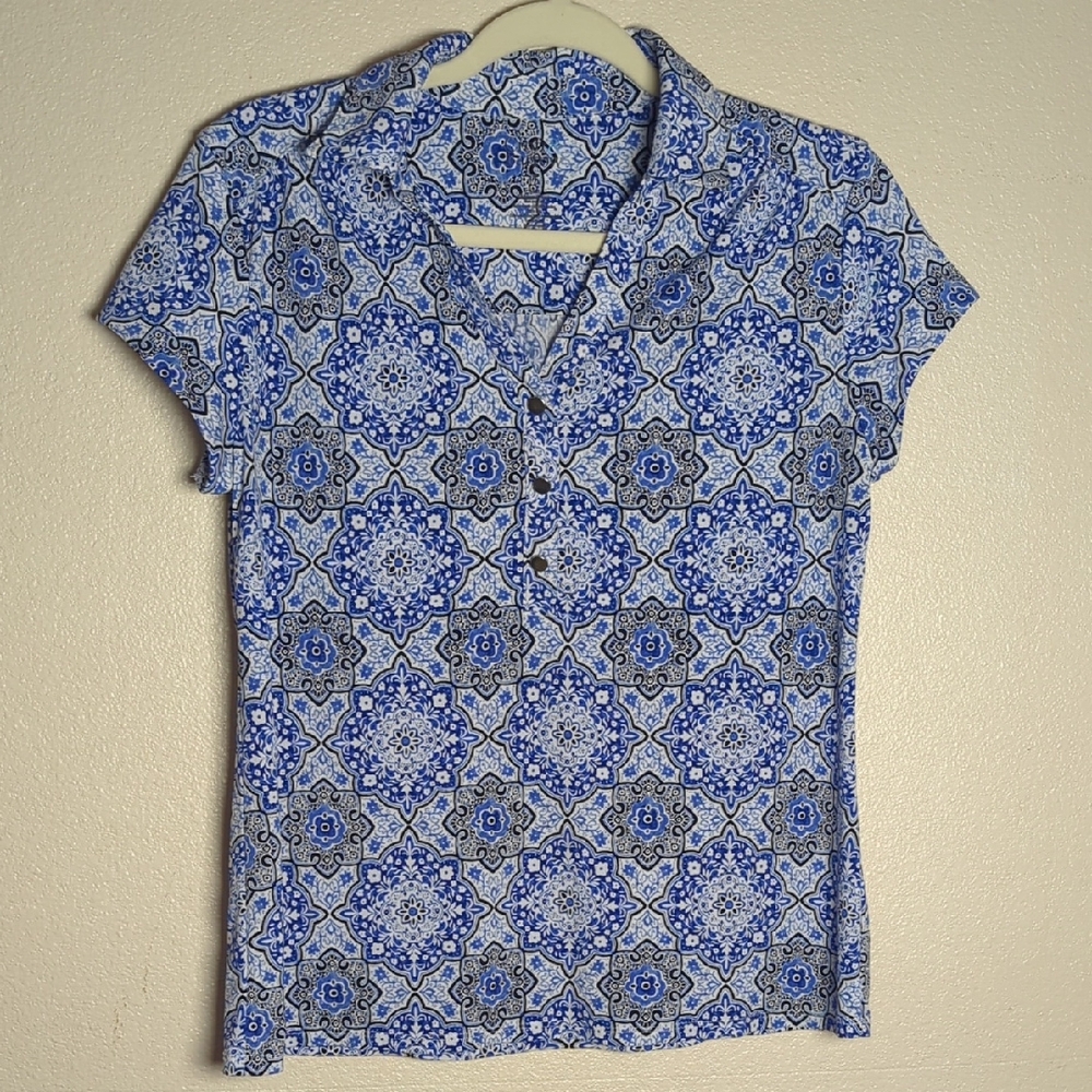 Croft & Barrow Blue Patterned Women's Top Size S/P